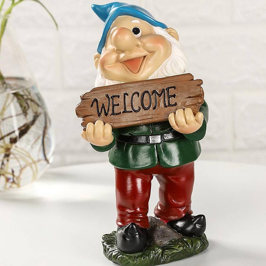 Garden Outdoor Statue Resin Ornaments Welcome Sign Dwarf Lawn Decor