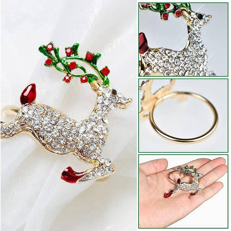 Christmas Napkin Rings Sets Of 6 Pcs, Gold Napkin Ring Holders Metal
