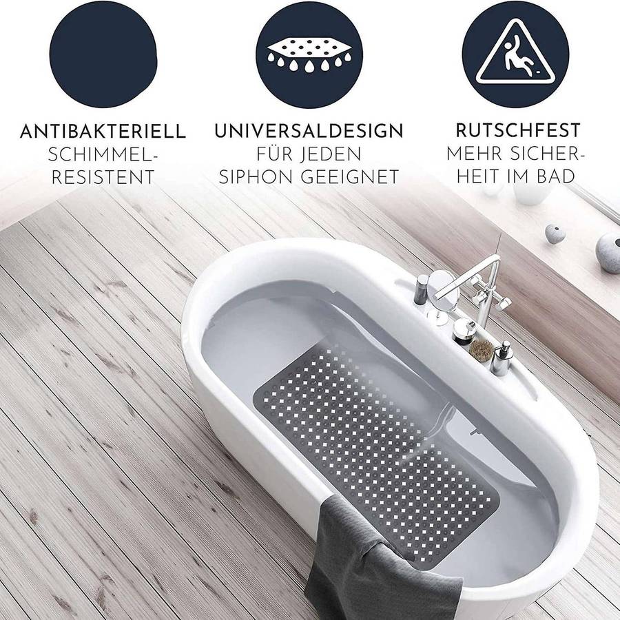 Bath Mat 88x40cm with Suction Cups and Non-slip Structure Black
