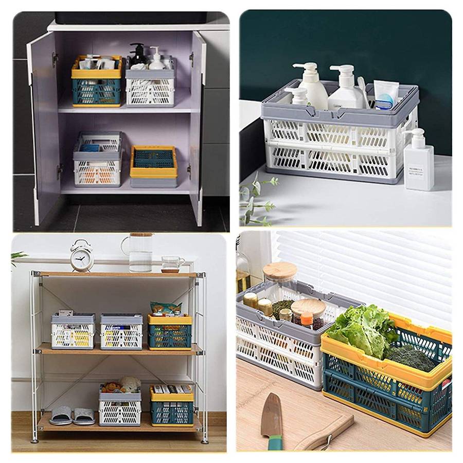 Collapsible Shopping Basket Portable Folding Storage Crate Gray