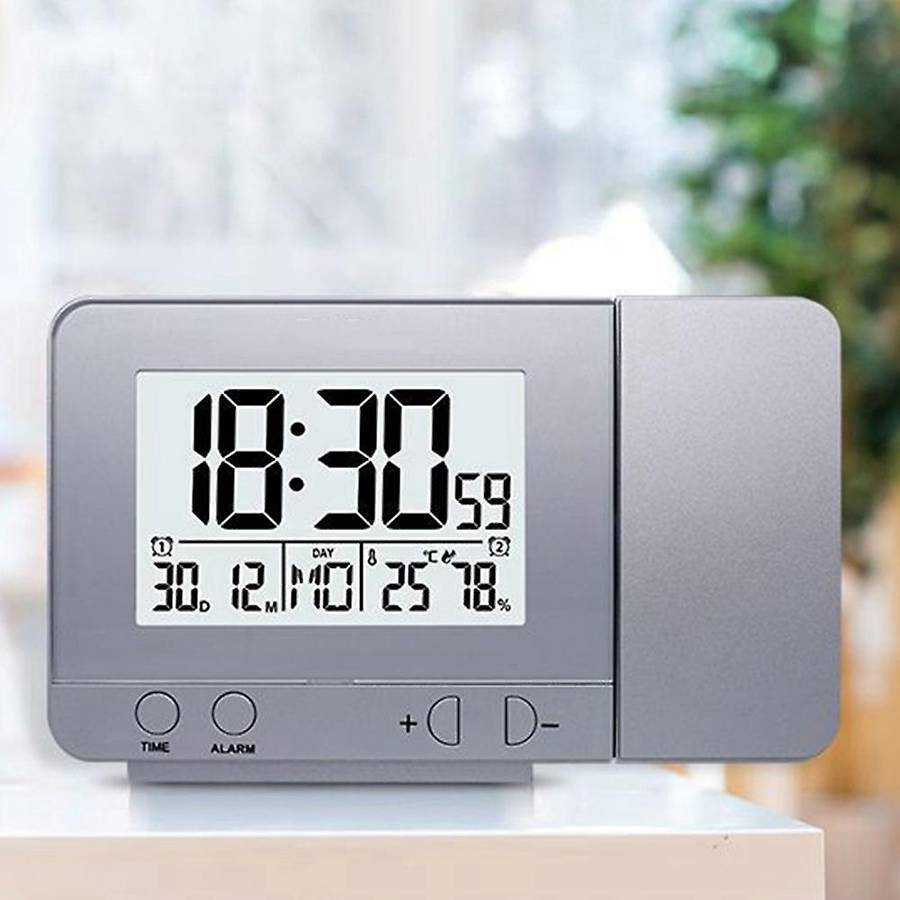Projection Alarm Clock for Bedrooms, Indoor Thermometer, Hygrometer