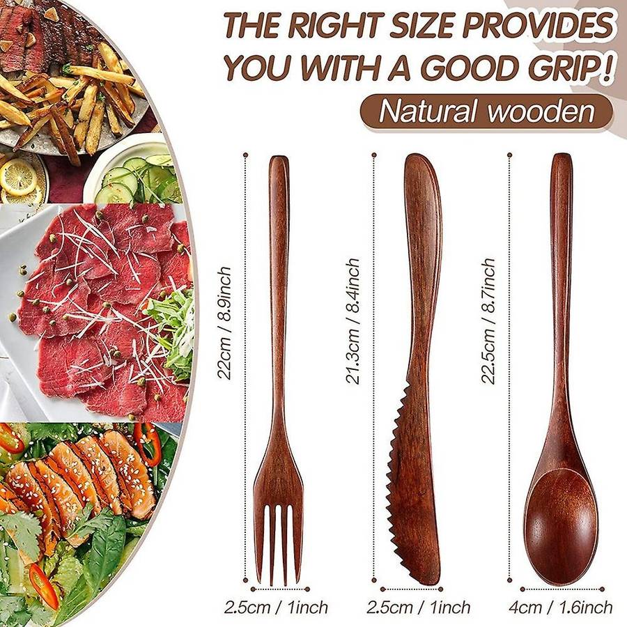 Wooden Spoon Fork Knife Cutlery Set Kitchen Flatware Set (24 Pieces)