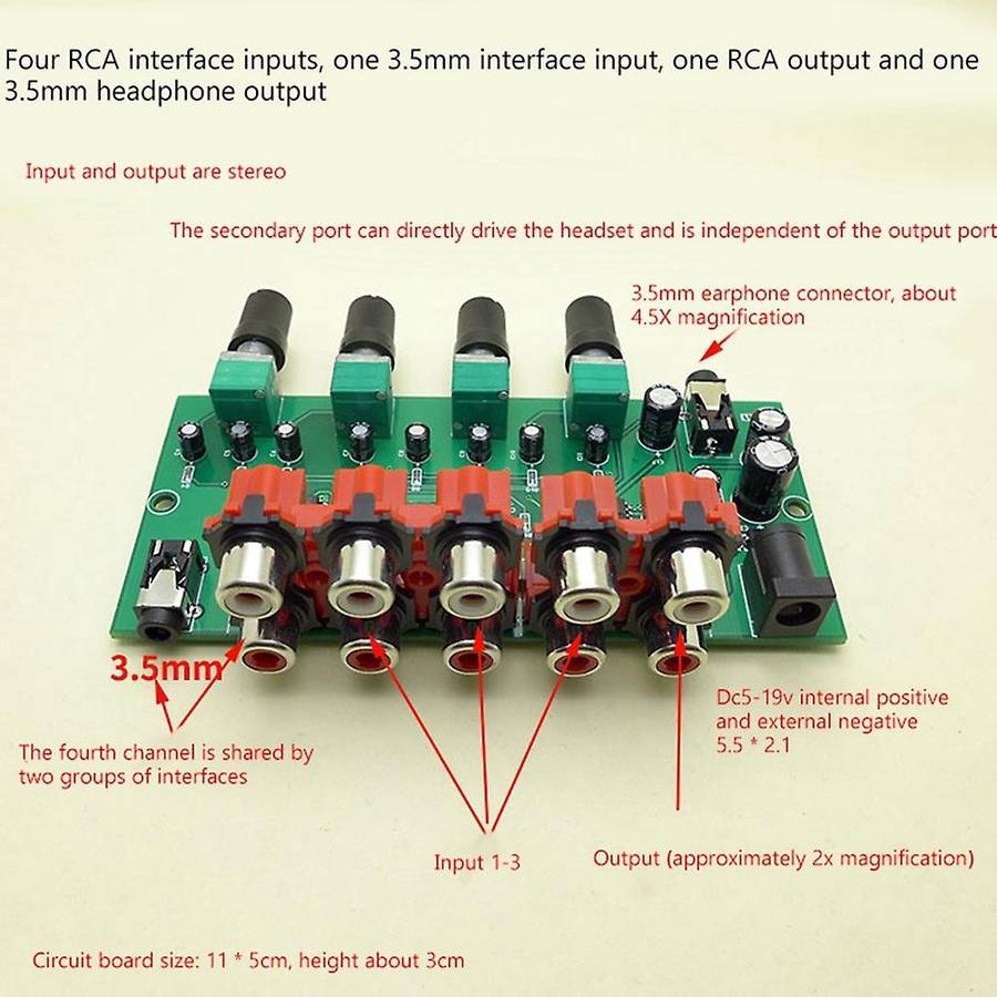 Multi-source Rca Mixer 4 Input 2 Output Audio Switch Switcher Control