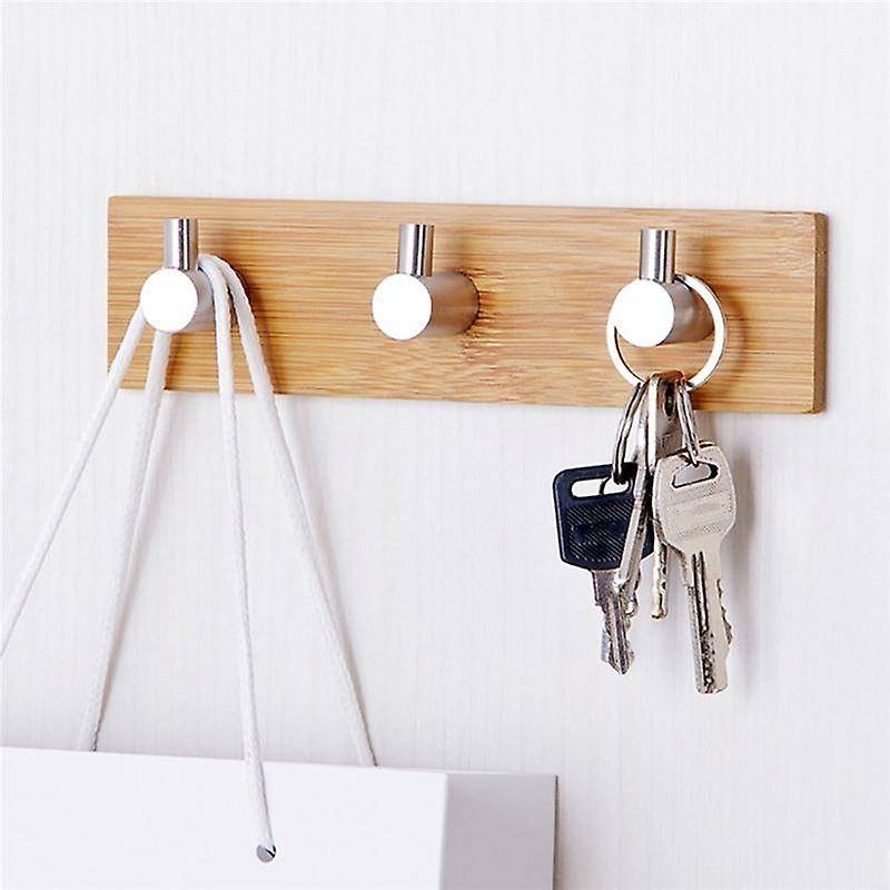 Bamboo Stainless Steel Wall Clothes Bag Headphone Key Hanger Kitchen Bathroom Door Towel Rustproof