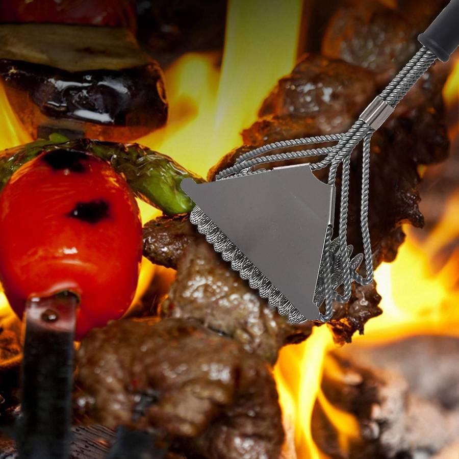 Barbecue Brush with Scraper Anti-Scalding Handle Design Barbecue Brush Stainless Steel Cleaning Tool