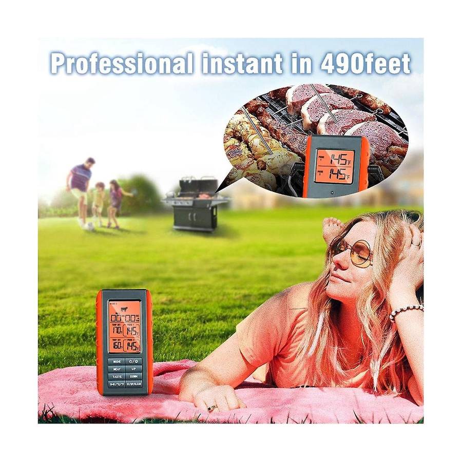 Bbq Dual Probe Temperature Monitor Hd Htn Digital Backlight Display Screen 490ft Wireless Connection