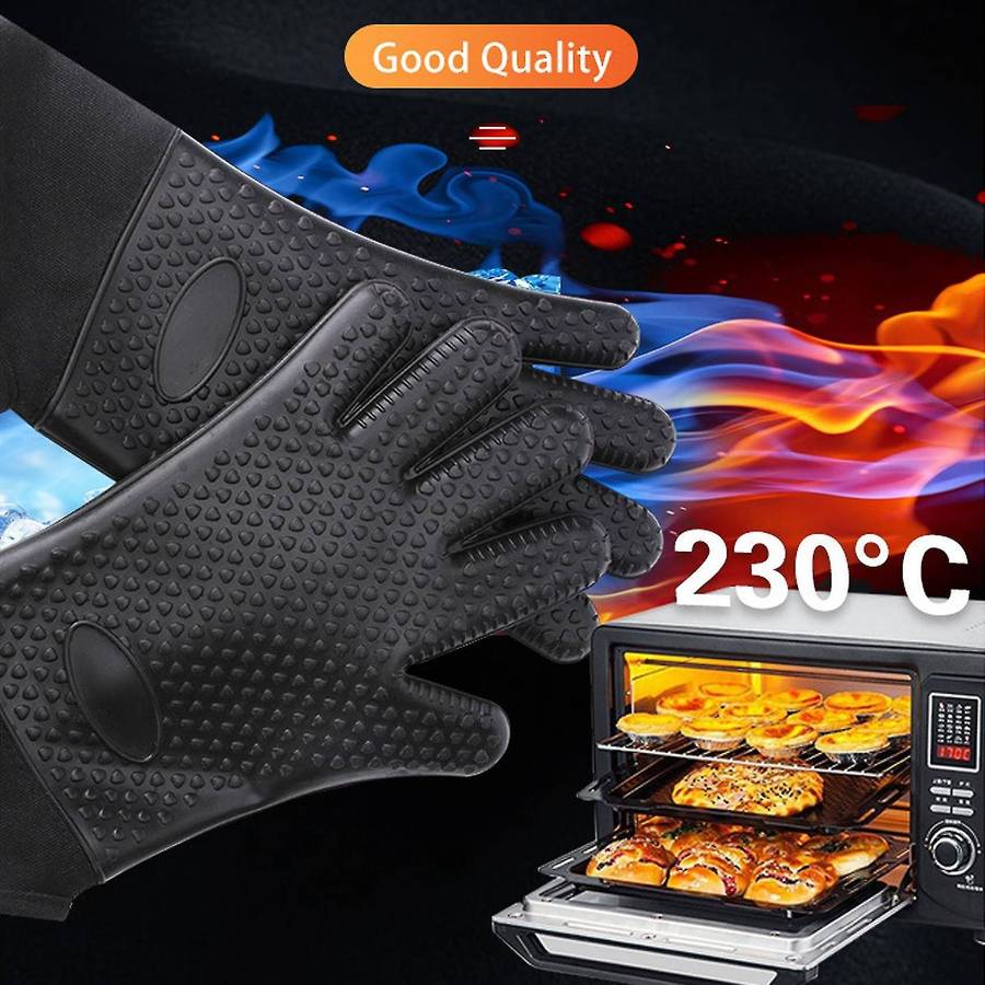 Bbq Gloves, Heat-resistant Waterproof and Non-slip Extended Silicone Gloves for Barbecue, Kitchen C