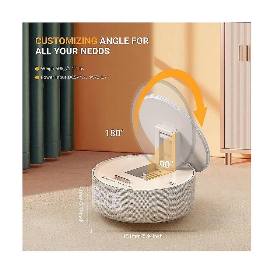 Birthday Gifts for All 6 In 1 Wireless Phone Charger with Digital Alarm, Mirror Light with Bluetooth