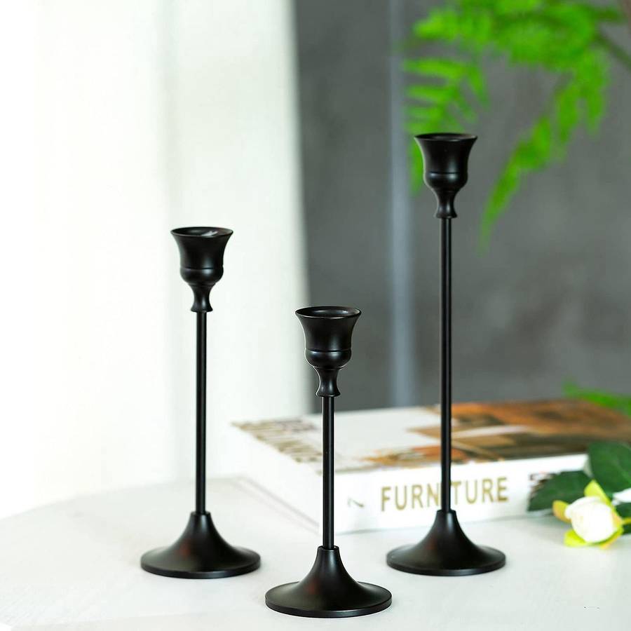 Black Candlestick Set Of 6 for Fireplace Dining Table Home Decoration