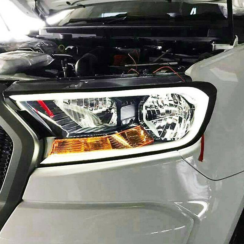 Black DRL HeadLight LED Cover Trim Lamp Hood Daytime Running Light for Everest Endeavour 2015-2019