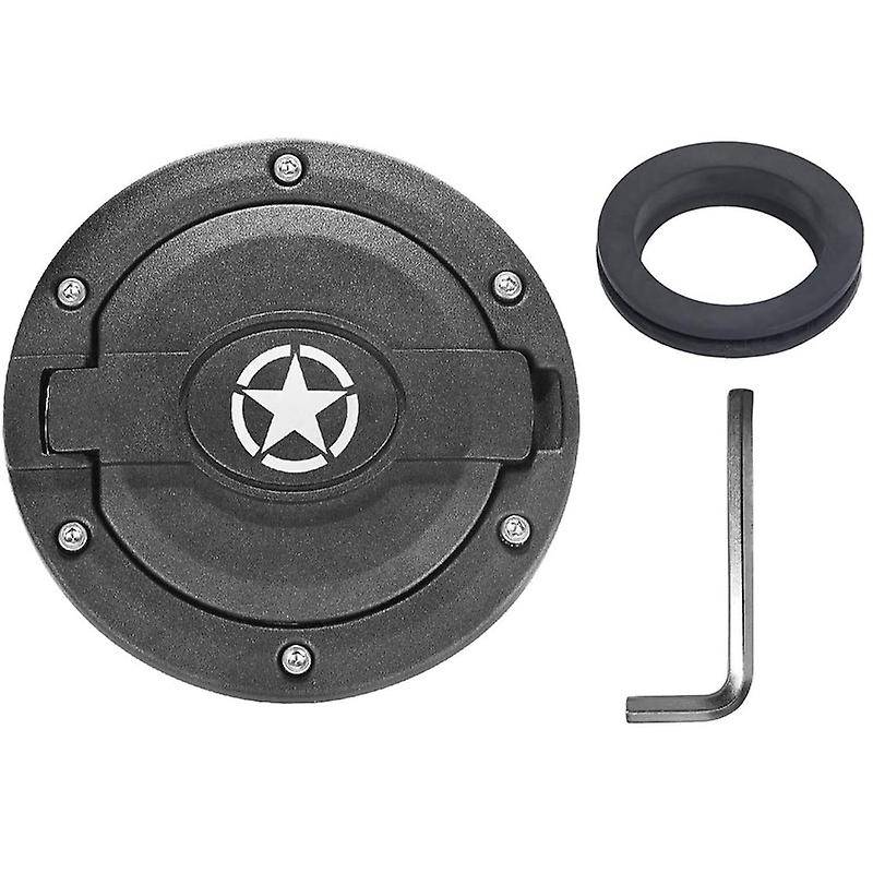 Black Gas Cap Fuel Filler Tank Door Cover with Star Logo for 07-18 JK Wrangler & Unlimited