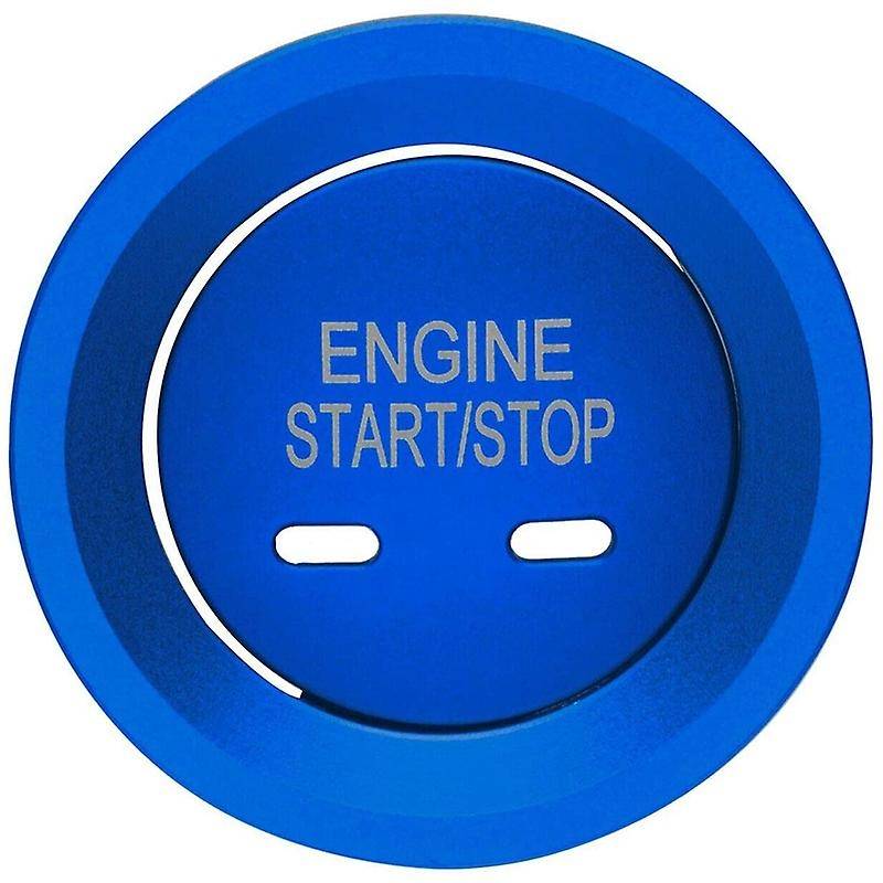 Blue Keyless Engine Start Stop Button Cap with Surrounding Trim Ring for