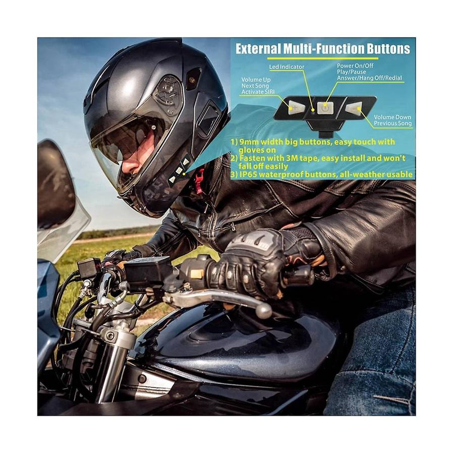 Bluetooth 5.2 Motorcycle Helmet Headset Wireless Handsfree Stereo Music Player Headphone Noise Redu