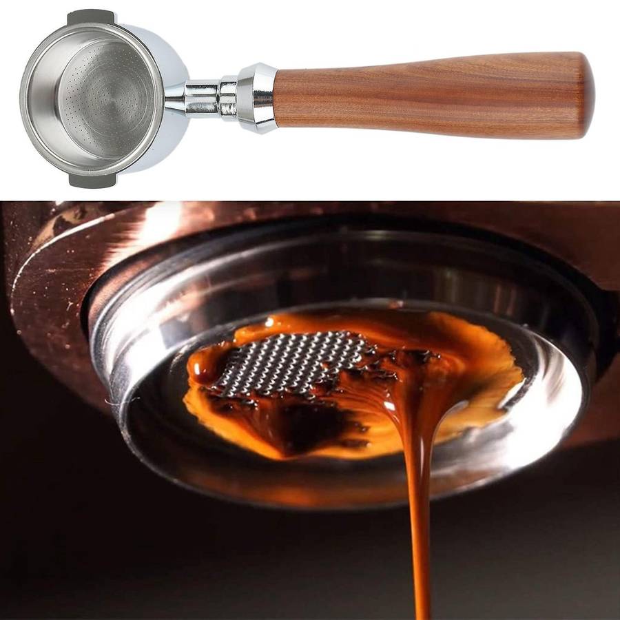 Bottomless Portafilter Espresso Coffee Machine Wood Handle Filter with 51MM Coffee Basket Powder Bow