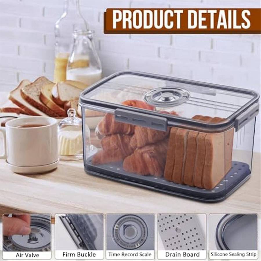 Bread Box Airtight Bread Boxes for Kitchen Counter, Time Recording Bread Storage Container with Lid,