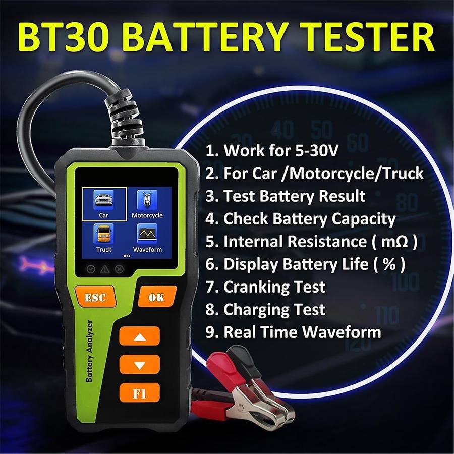 BT-30 Battery Tester Load Tester Car Battery Tester Digital Car Battery Analyzer for Most Batteries