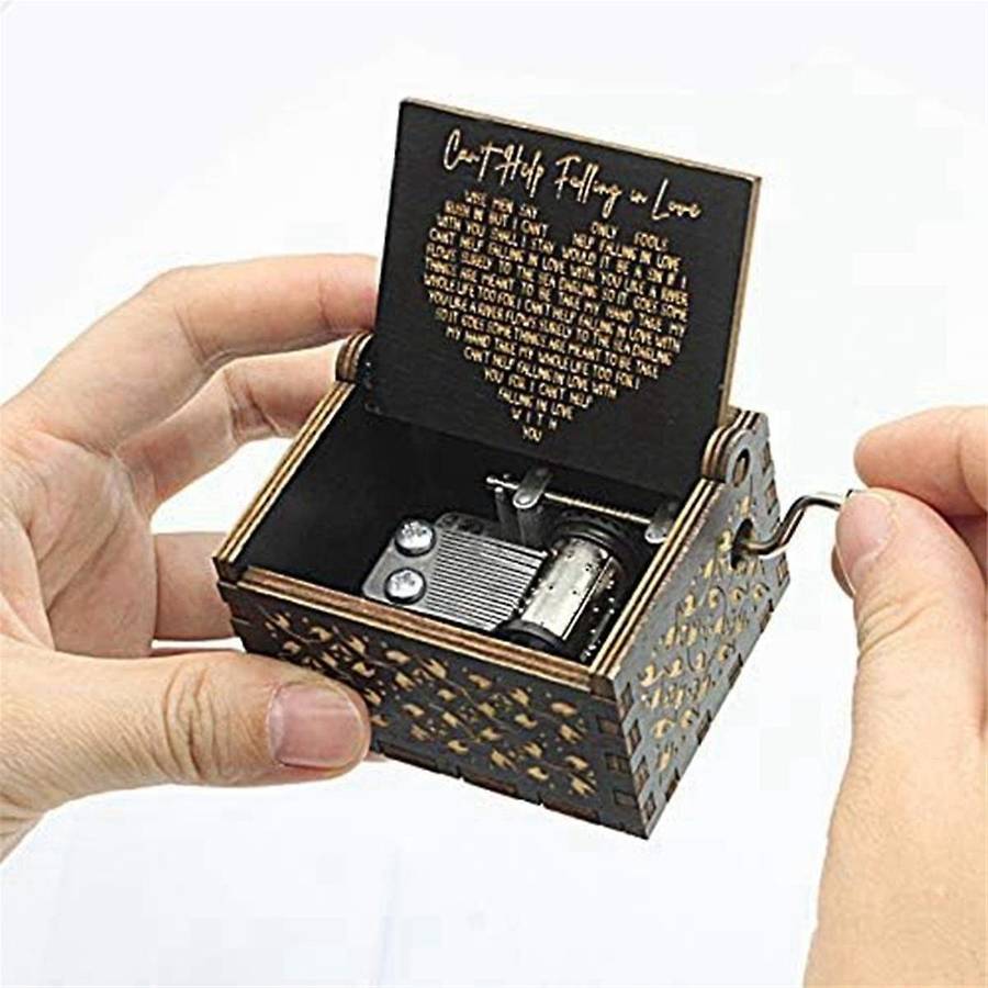 Can'T Help Falling in Love Wood Music Box, Antique Engraved Musical Boxes Case for Love One Wooden M