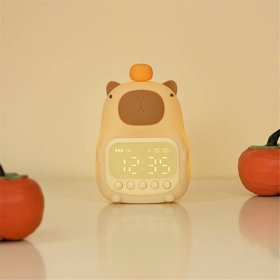 Capybara Night Light with Digital Clock, Silicone Animal Night Light Rechargeable Tabletop Decorati