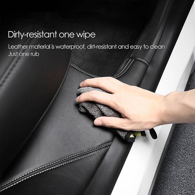 Rear Door Sill Protector, for Model Y PU Leather Anti Kick Pad Door Sill Scuff Pad, Beige Line