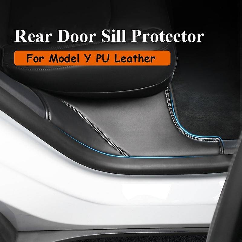 Rear Door Sill Protector, for Model Y PU Leather Anti Kick Pad Door Sill Scuff Pad, Beige Line