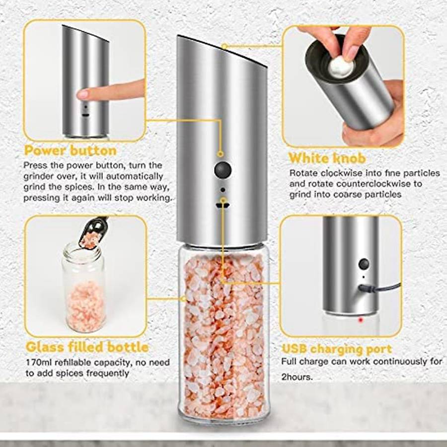 Rechargeable Salt and Pepper Mill Electric Pepper Mill USB Rechargeable Electric Salt Mill Adjustabl