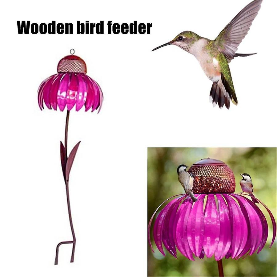 Red Bird Feeder Bottle with Stand Outdoor Garden Flower Shaped Bird Feeder
