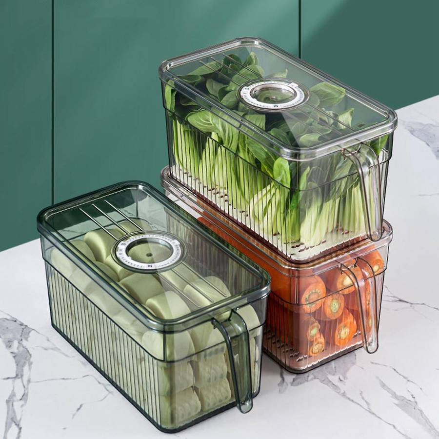 Refrigerator Storage Box Timekeeping Keep Food Organizer Box with Handle Transparent Material Photo
