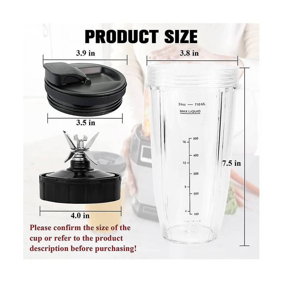Replacement Blender Cups for Ninja Bn801-24 Oz Cups with 7 Fins Blades Parts Fit Bl480 Bl482 Bl642