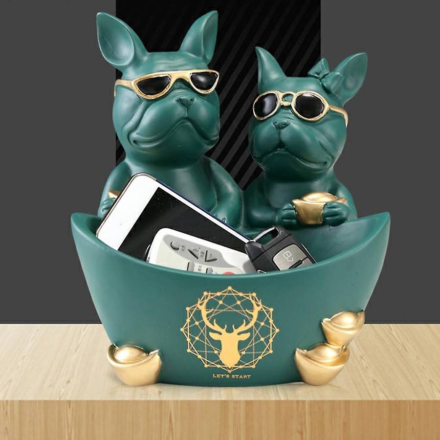 Resin Bulldog Dog Statue Animal Sculpture Storage Decoration Room Decor Housewarming Gift(Black)