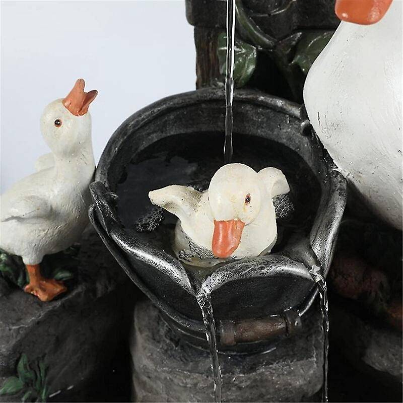 Resin Duck Family Patio Fountain Garden Decoration, Animal Garden Resin Statue for Outdoor Landscap