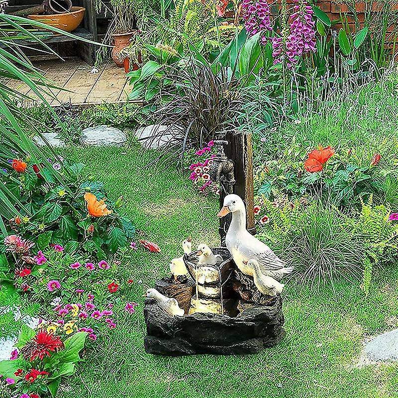 Resin Duck Family Patio Fountain Garden Decoration, Animal Garden Resin Statue for Outdoor Landscap