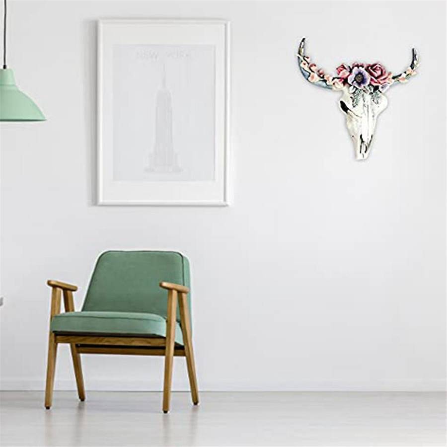 Resin Longhorn Cow Skull Head Wall Hanging Decor,Flower Cow Skull Wall Decor Nursery Decor Resin Orn