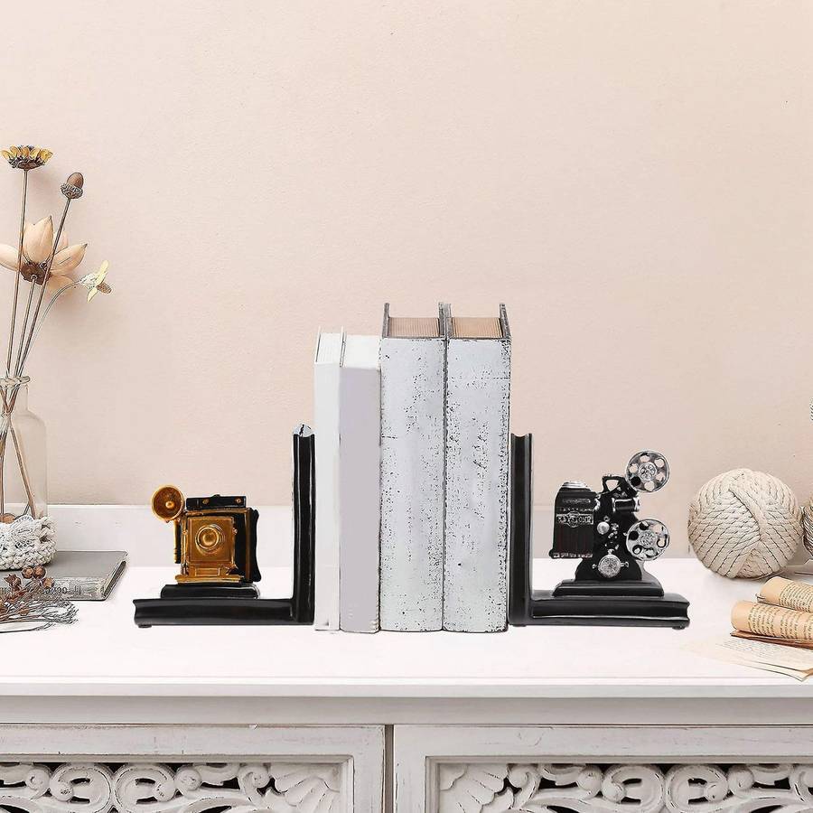Retro Camera Bookend Film Projector Black Silver Collector's Project Bookcase Vintage Jewelry Study
