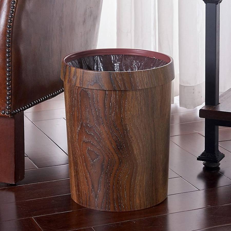 Retro Wood Grain Trash Can Household Living Room Kitchen Trash Can