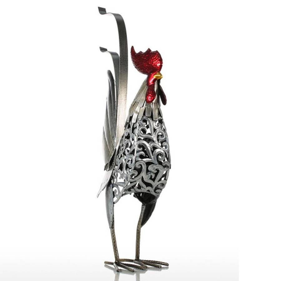 Rooster Statue Garden Decor, Metal Chicken for Kitchen Outdoor, Art Metal Rooster Sculpture for Back