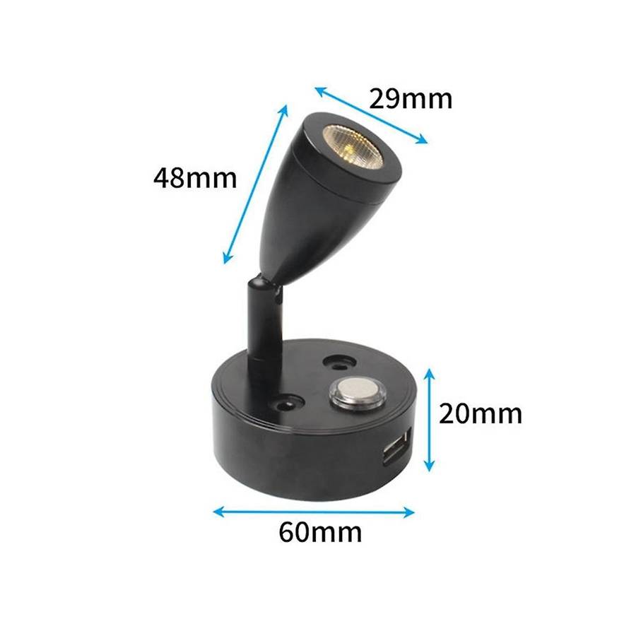 Rotating Reading Light Warm White Car Rotating Wall Light Touch Dimming RV Light Charging Port Boat