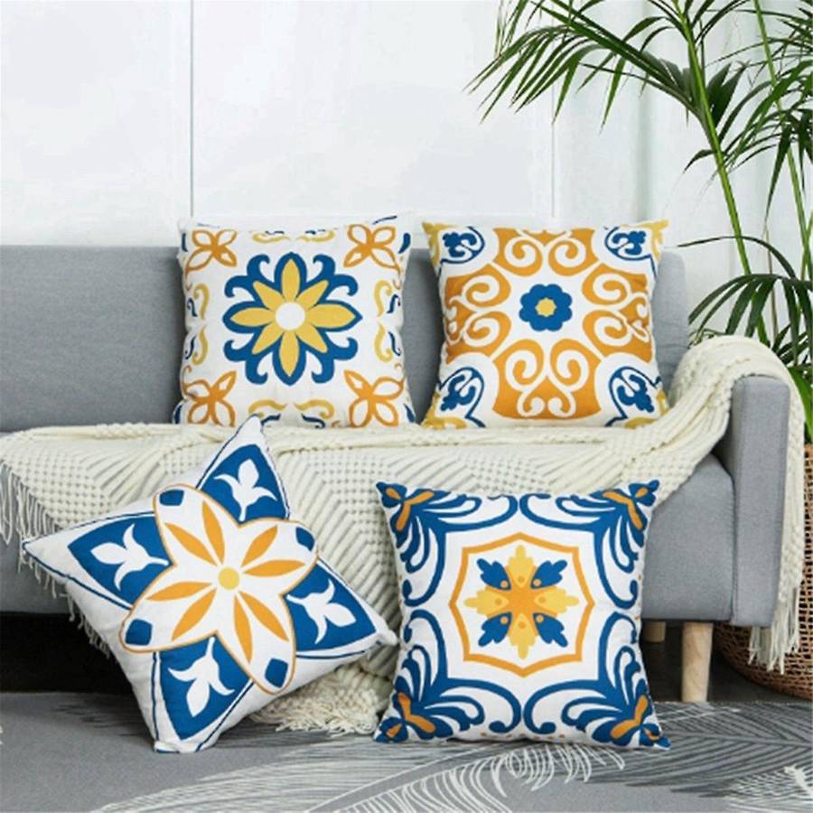 Set of 4 Outdoor Waterproof Pillow Covers 18inx18in Mandala Flower Decorative Pillow Covers Bohemian