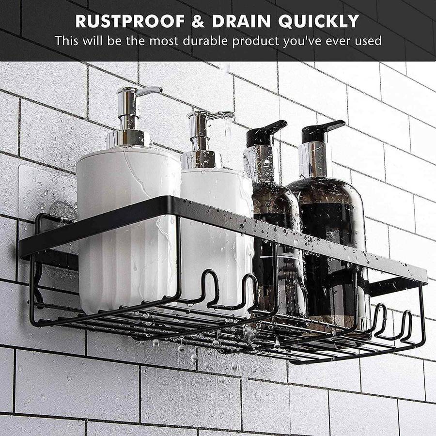 Shower Shelf Organizer Rack(2Pack), Bathroom Accessories Basket Shelves with Hooks, Wall Mount Show