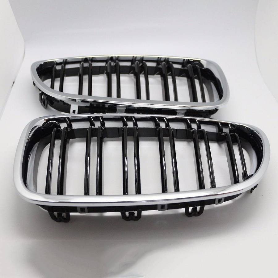 Silver + black Dual Fin Front Grille Grill Hood Nose for F10 F11 5 2010-2015