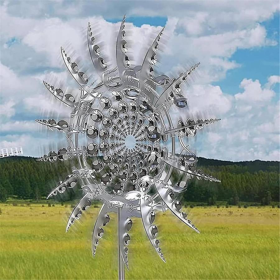 Silver Retro Wrought Iron Metal Ornaments Wrought Iron Windmill Outdoor Courtyard Garden Shape
