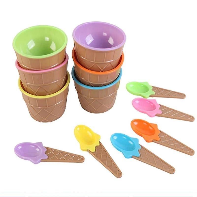 Six Colors / Set of Ice Cream Bowls with a Spoon Is a Wonderful Gift for Children Dessert Ice Cream