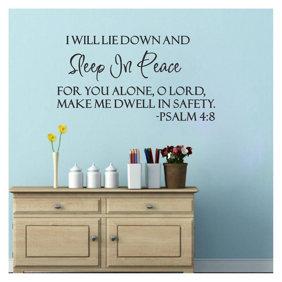Sleep In Peace Psalm 4:8 Bible Verse Lettering Wall Decal Decor Quote Inspire