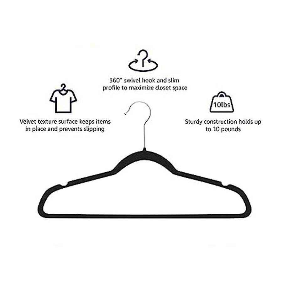 Slim Velvet, Non- Suit Clothes Hangers Coat Hanger, Gray Silver Hook
