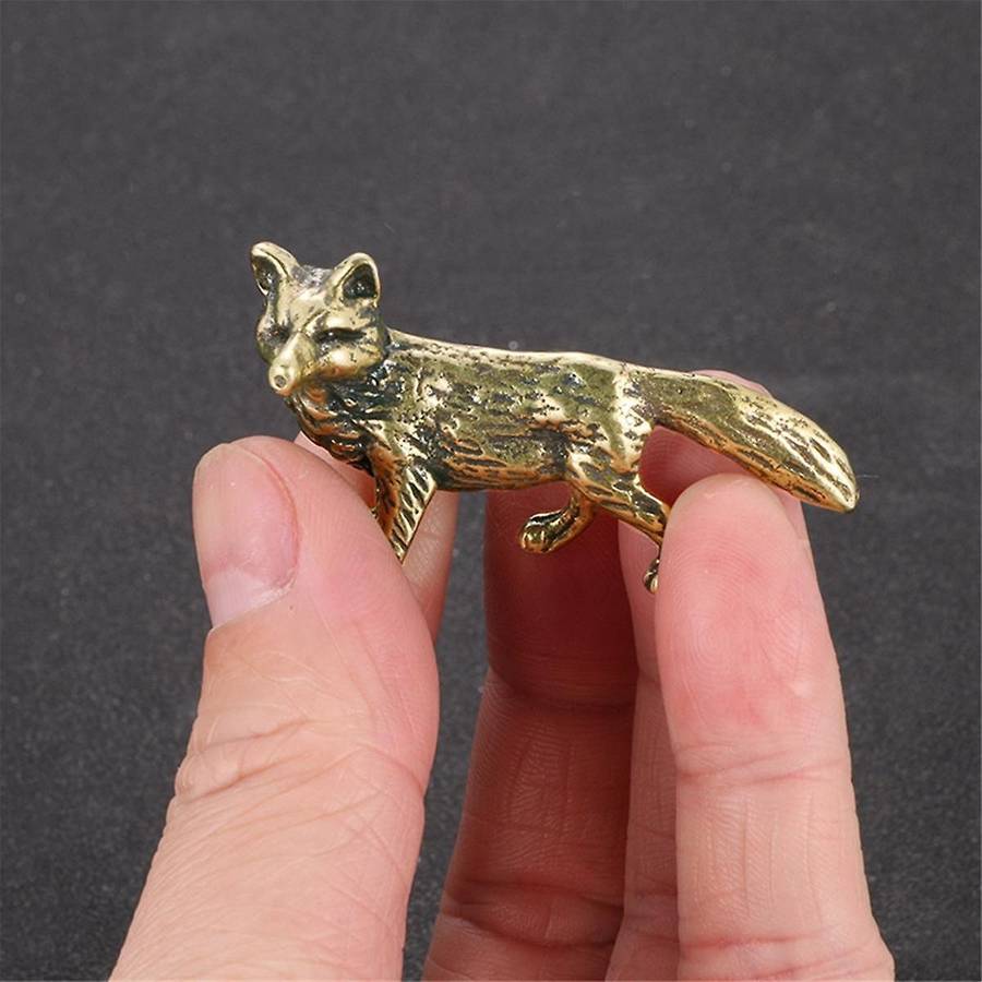 Small Brass Solid Fox Ornaments Brass Metal Statue Decoration Study Desk Table