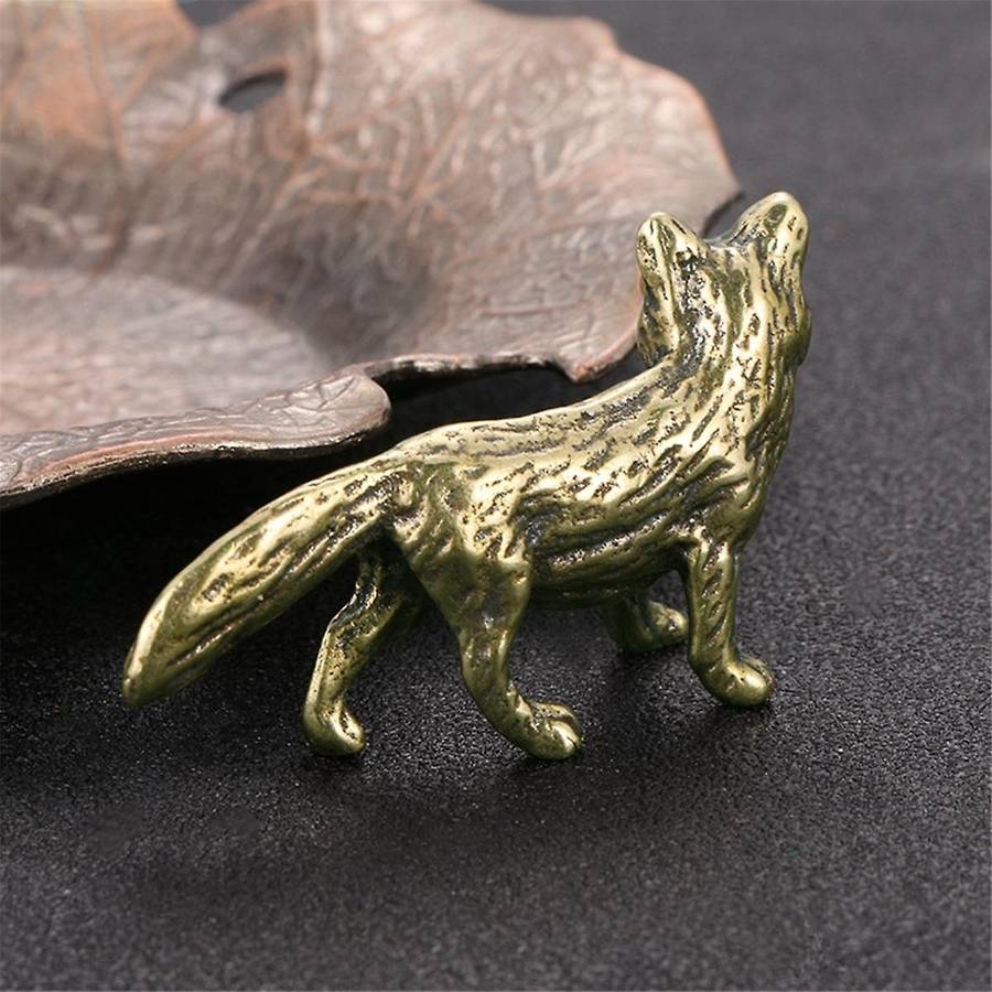Small Brass Solid Fox Ornaments Brass Metal Statue Decoration Study Desk Table