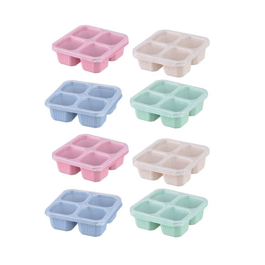 Snack Containers Reusable 4 Divided Compartments Bento Snack Box Meal Prep Containers with Snacks, F