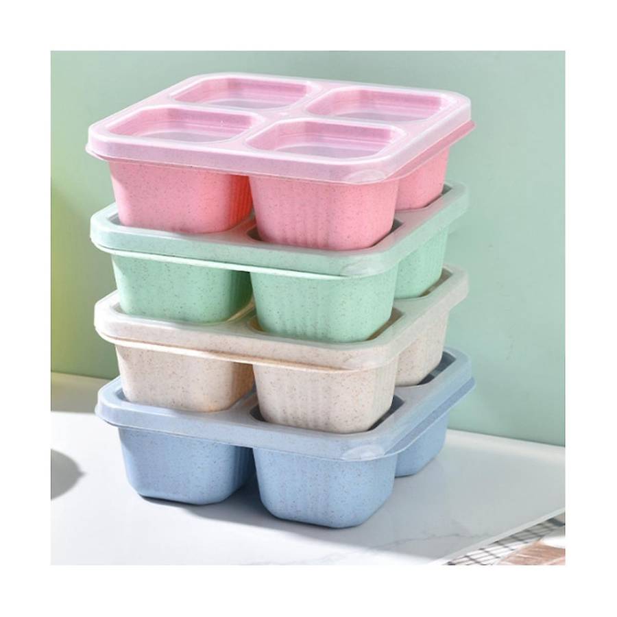 Snack Containers Reusable 4 Divided Compartments Bento Snack Box Meal Prep Containers with Snacks, F