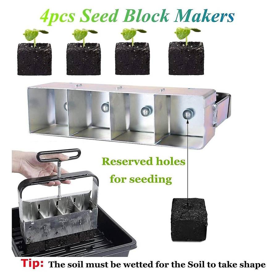 Soil Blocker, 4PCS Cell Soil Block Maker, Seed Handheld Block Maker with Comfortable Handle, Garden