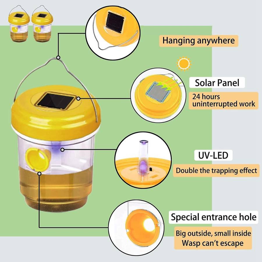 Solar Wasp Trap Outdoor Hanging,wasp Cather Hanging with Light for Yellow Jackets,hornets,bee,wasp
