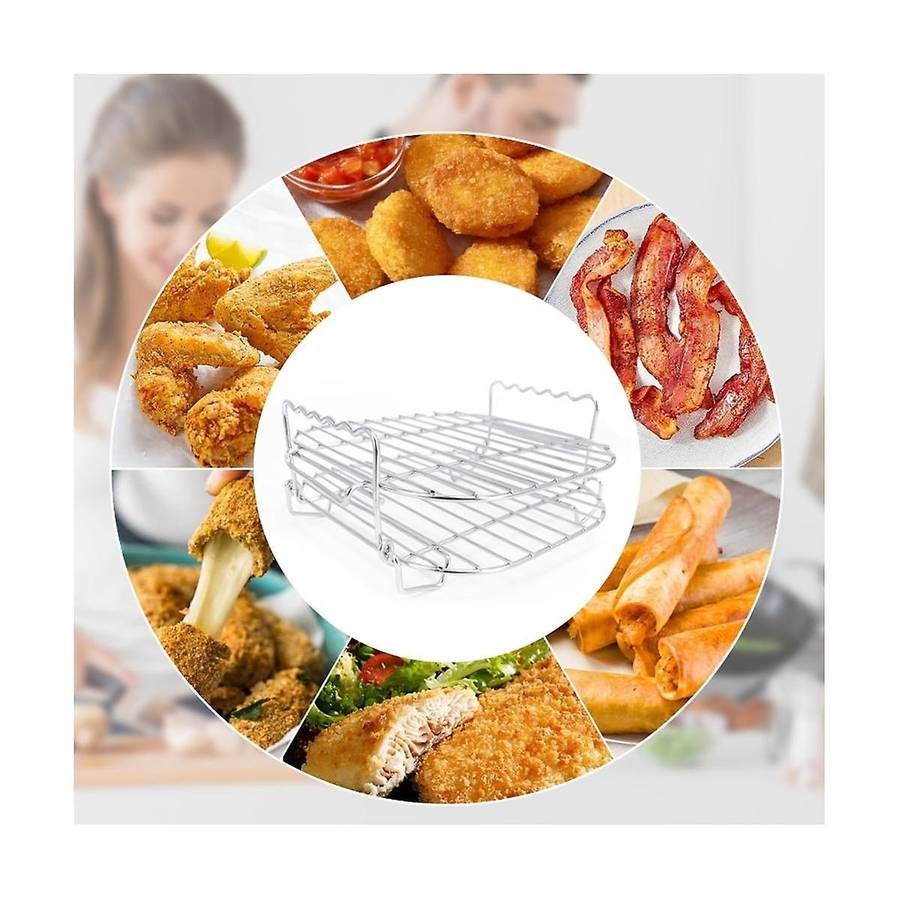 Stainless Steel Airfryers Double Layer Rack Versatile Square Roasting Grill with Skewers Baking Tray